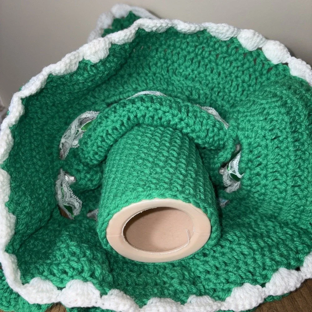Vintage Crochet Doll Handmade Green Dress